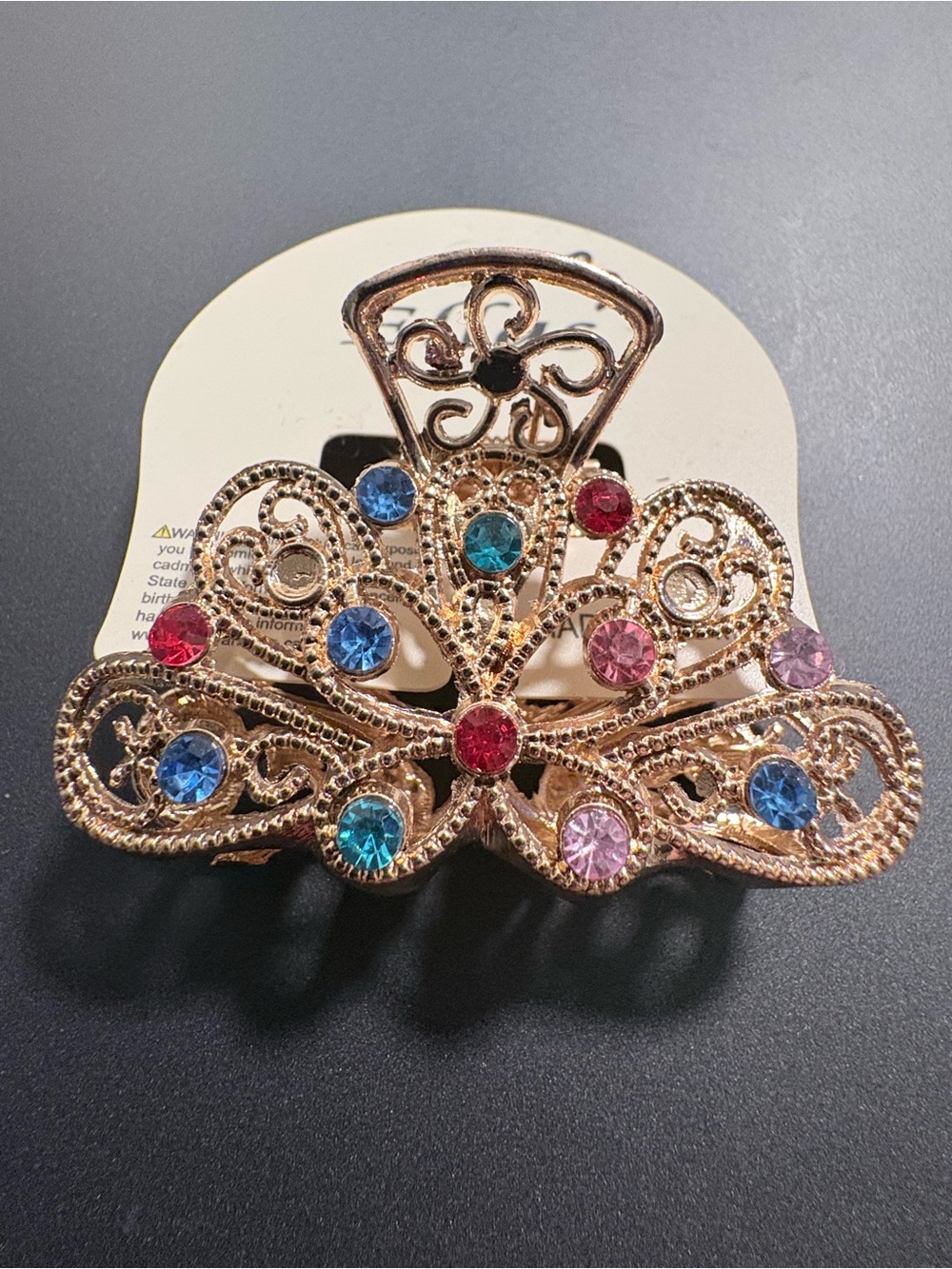 Ella’s Gold-Tone Butterfly Hair Claw with Multicolor Gemstones